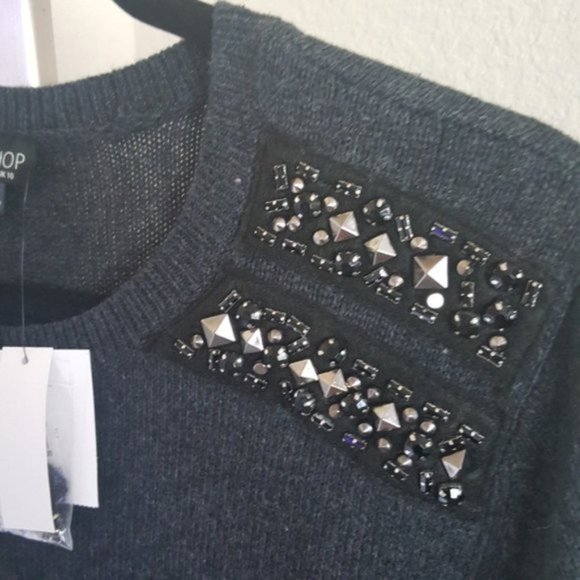 NWT Topshop Embellished Shoulder Grey Sweater - Picture 5 of 7
